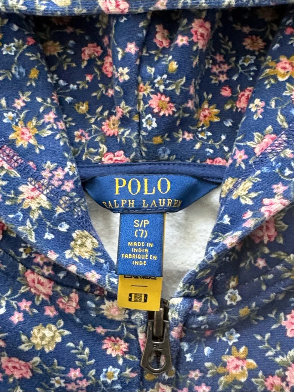 POLO RALPH LAUREN FLORAL FLEECE FULL-ZIP HOODIE BLUE KIDS SMALL